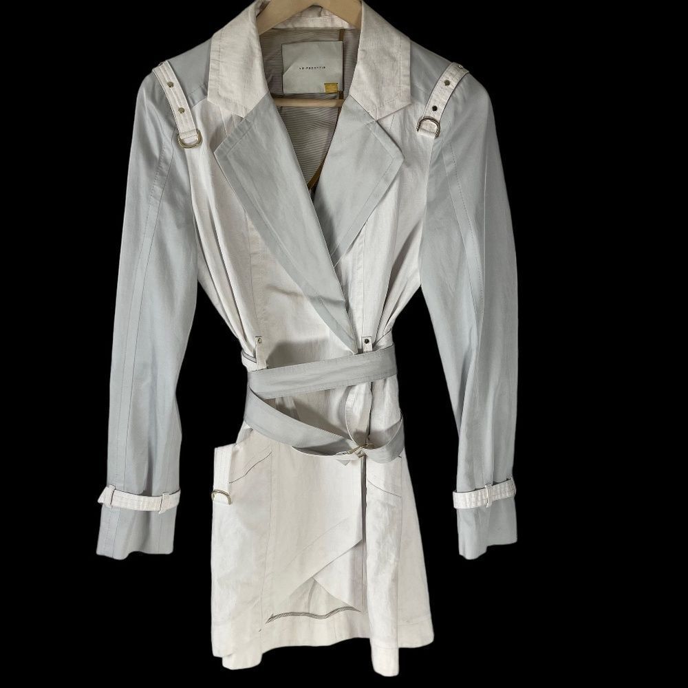 Anthropologie Leifsdottir Ivory/Grey Belted Trenchcoat Sz 4